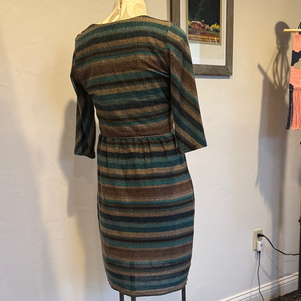 Amanda Lane Green and Brown Striped Midi Dress - Picture 3 of 3